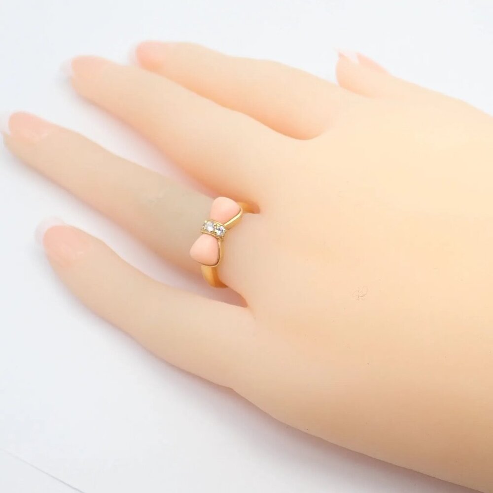 Rare! Authentic Van Cleef & Arpels 18k Yellow Gold Coral Diamond Bow Ring sz 5 - Picture 4 of 9